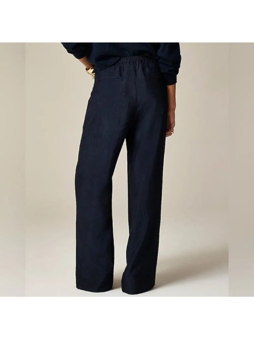 J CREW Stratus pant textured satin Navy blue SMALL wide leg tailored preppy - Picture 3 of 12